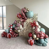 Christmas Balloon Arch Garland Kit, Dusty Pastel Green Metallic Gold White Sand Ruby Red Long Latex Balloons with Large Cane Candy Exploding Star Foil Balloon for Xmas Baby Shower Party Decorations