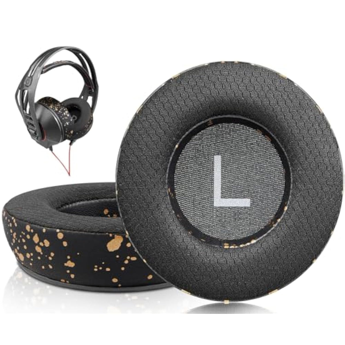 Earpads Replacement For Plantronics (Poly) Rig 400(400Pro Hc, 400Hs, 400Hx, 400Ha), Ear Pads Cushions For Rig 500(500E, 500Hd, 500Hx, 500Hs)/505(505Hs)/515(515Hd) Headset - Rig Mf Black Gold