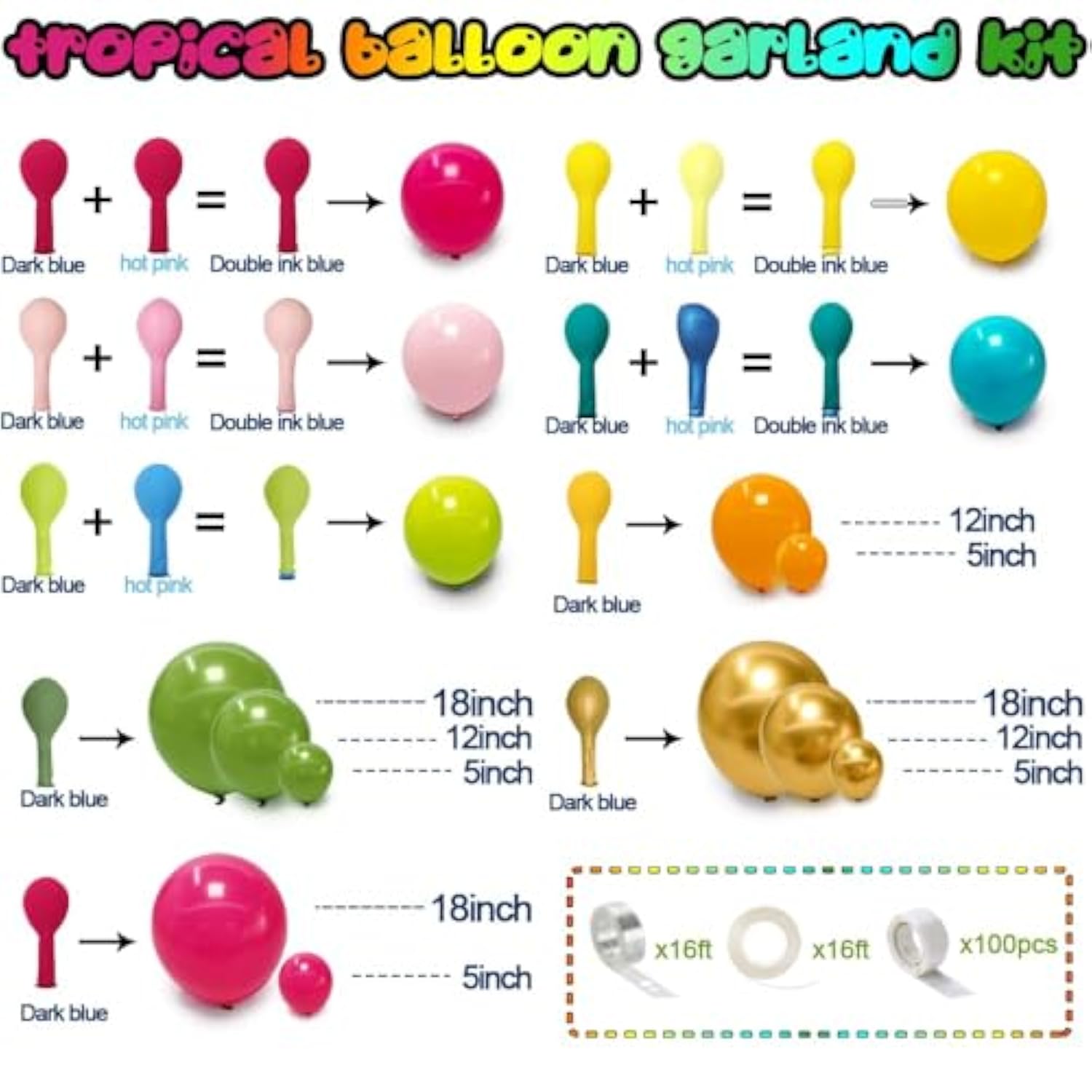 Tropical Balloon Arch Kit: Luau, Beach, Summer Party Decor