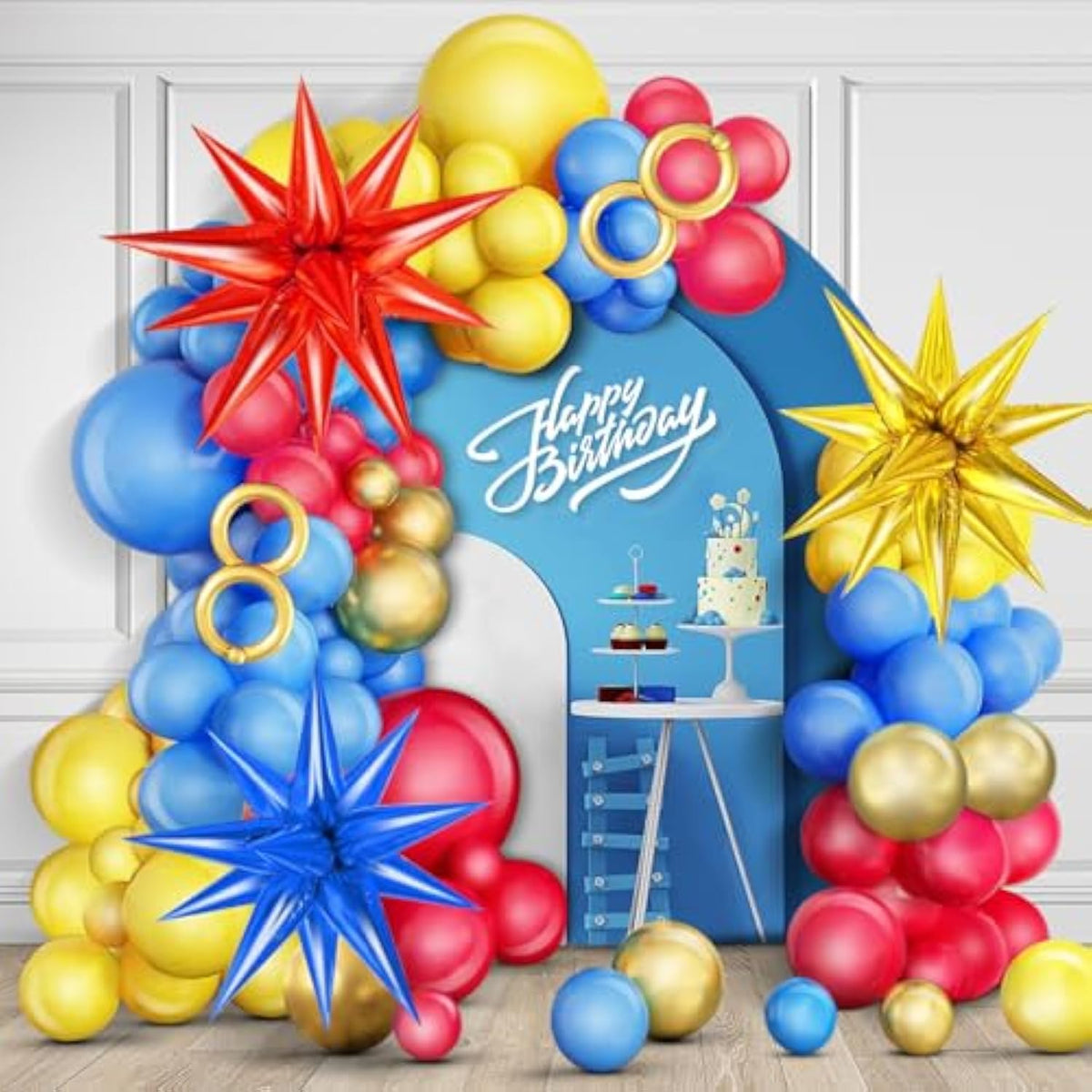 Red Blue Yellow Balloon Arch Kit, Balloons Garland Kit With Explosion Star Foil Balloons For Cartoon Hedgehog Carnival Circus Theme Birthday Party Baby Shower Decorations