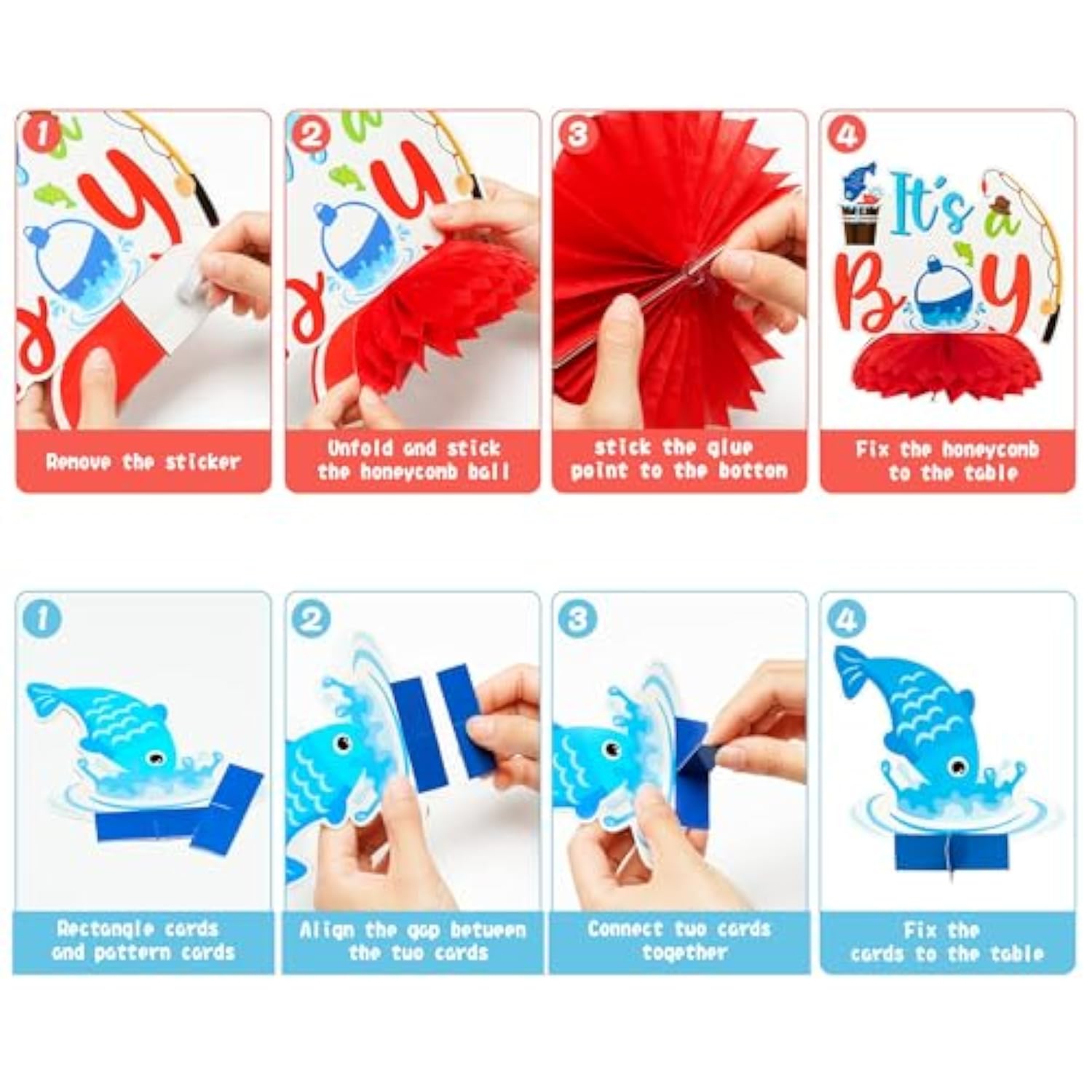 12P Blue Baby Shower Party Centerpieces For Boys Gone Fishing Fish Gen