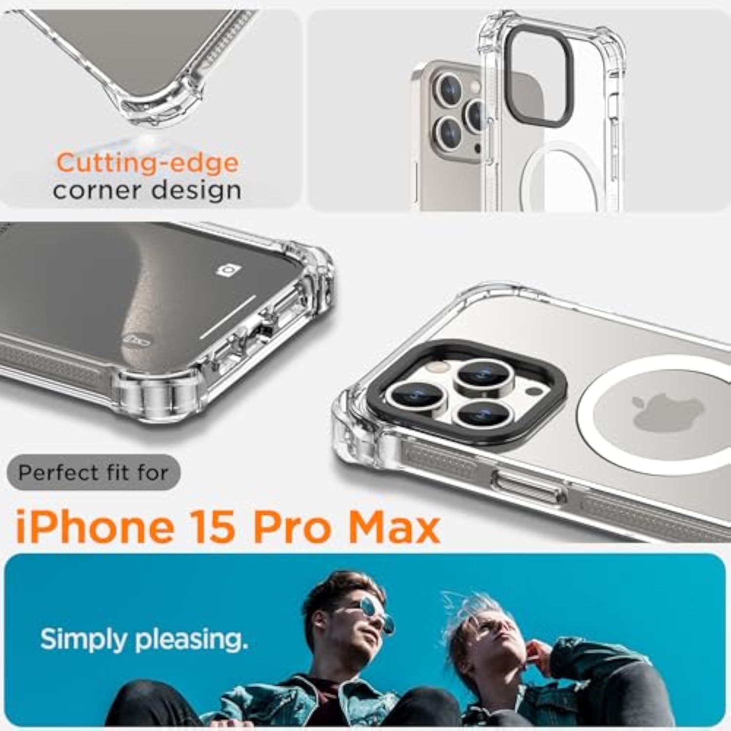 Clear Bounce Case For Iphone 15 Pro Max Titanium Compatible With Magsafe, Shockproof Protective [Non-Yellowing] [Military Grade] Magnetic Mag Safe Hard Phone Cover For Iphone 15 Promax