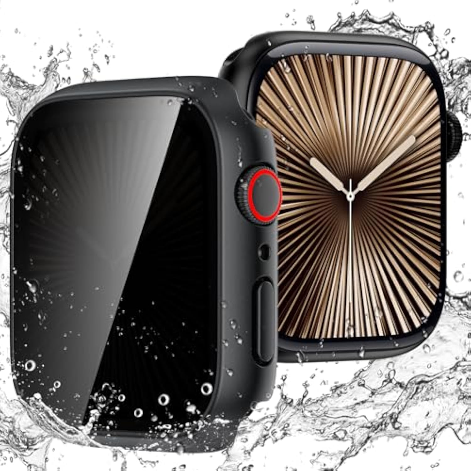 Waterproof Privacy Case For Apple Watch Screen Protector, Anti-Spy Anti-Peep Tempered Glass Face Cover Hard Pc Shockproof Bumper For Apple Watch Series 11/10, 46Mm Matte Black