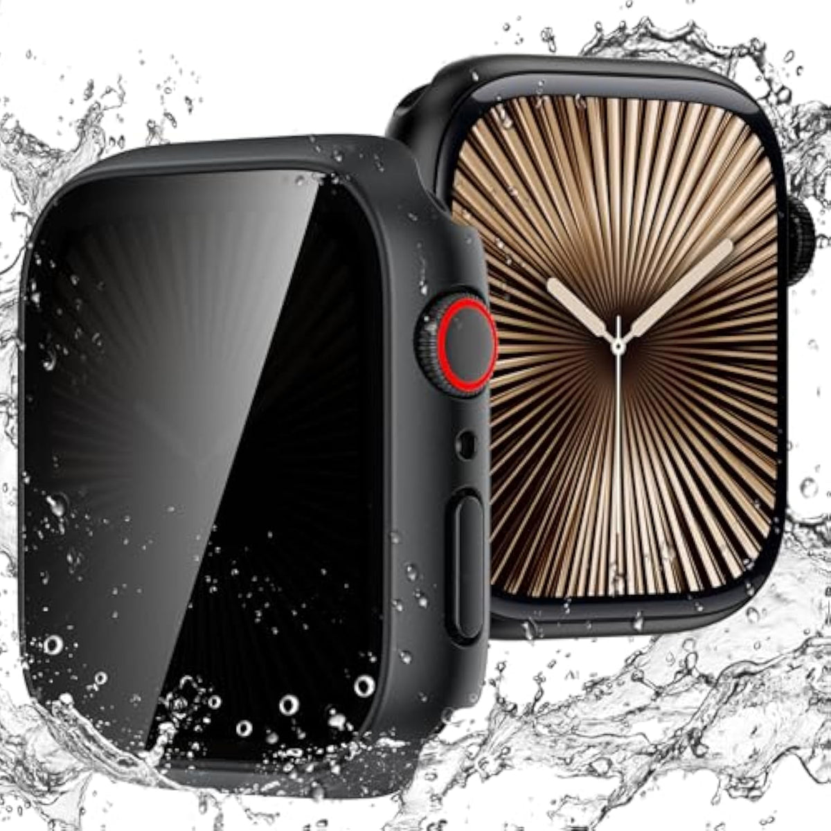 Waterproof Privacy Case For Apple Watch Screen Protector, Anti-Spy Anti-Peep Tempered Glass Face Cover Hard Pc Shockproof Bumper For Apple Watch Series 11/10, 46Mm Matte Black