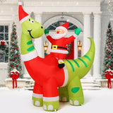 6Ft Christmas Inflatables Outdoor Decorations, Blow Up Santa Claus Riding A Dinosaur Inflatable With Built-In Leds For C