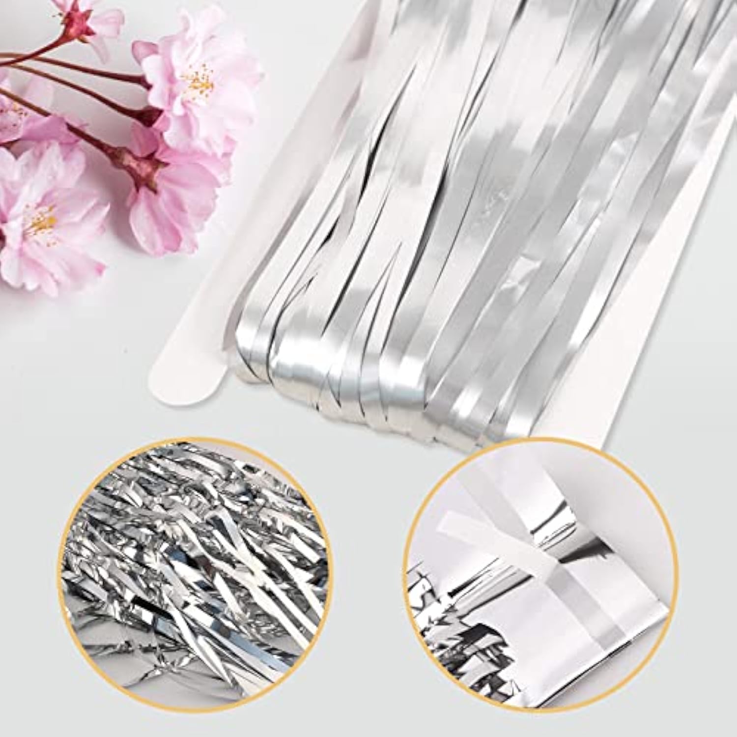 5PCS Silver Foil Fringe Curtains, 3.2x8.2ft Tinsel Backdrop for Party, Wedding & Christmas Decor