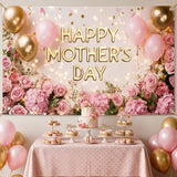 Happy Mothers Day Banner Backdrop Pink Floral Mother's Day Decorations Banner Thank You Mom Mother Day Party Supplies Photo Booth Props 70.8 x 43.3 Inch