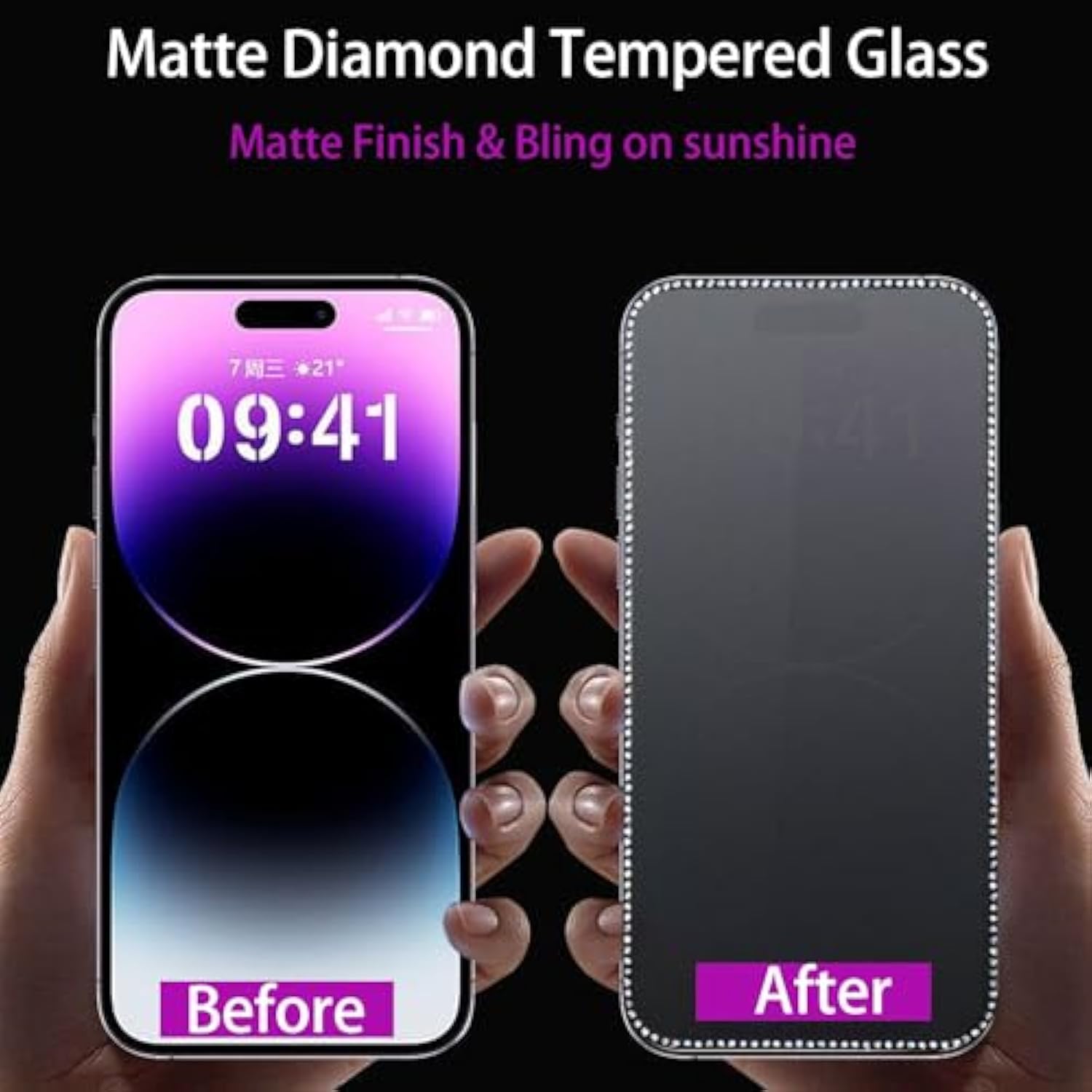 2Pcs Glitter Privacy Matte Screen Protector Suit For Iphone 13 Pro Max/Iphone 14 Plus,Diamond Anti-Spy Bling Shiny Sparkling Tempered Glass Suit For Iphone 13 Pro Max/Iphone 14 Plus 6.7Inch
