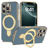 Grey Blue Plating Phone Case for iPhone 16 Pro with 6.3" Stand