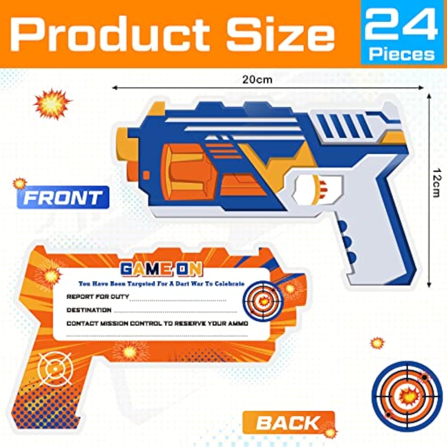 24 Sets Birthday Party Invitation Cards Gun Invitations With Envelopes, War Party Supplies Boy Birthday Cards War Party Decorations Favors