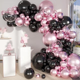 Metallic Pink Black Balloons Arch Kit, 151Pcs Black Chrome Pink And Bobo Balloons Garland 18 12 10 5 Inch For Birthday Wedding Bachelorette Anniversary Halloween Christmas Party Decorations
