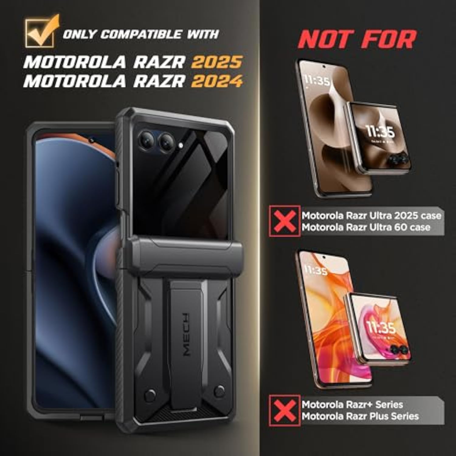 For Motorola Razr 2025/Razr 2024 Case With Privacy Screen Protector, [Stand & Belt-Clip] [Hinge Protection Cover] [Anti-Slip], Full-Body Military Grade Protective Phone Case, Black