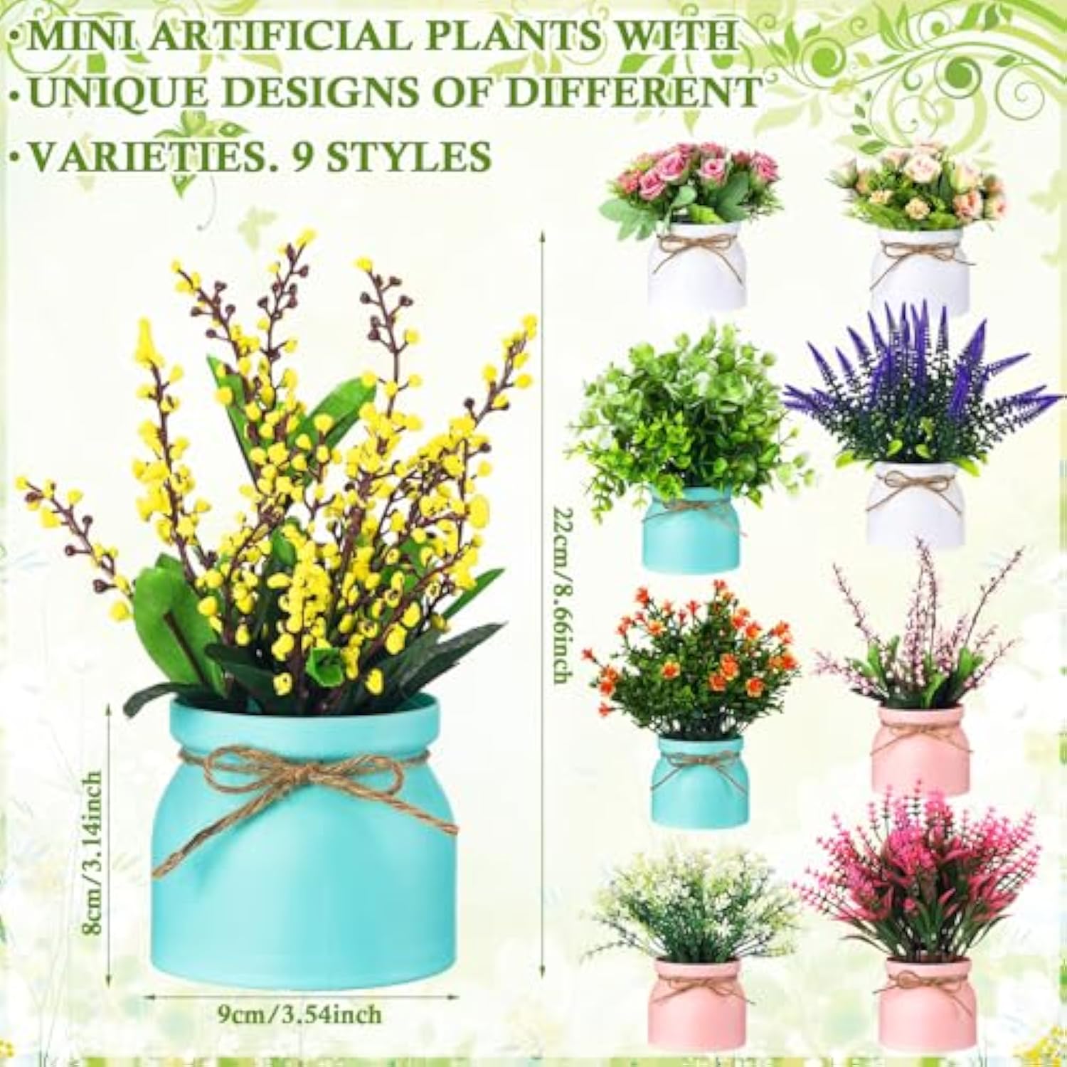 9 Pcs Artificial Pot Flowers Small Fake Plants In Vase Artificial Faux Potted Plants With Flowers Tabletop Faux Spring Centerpiece For Wedding Farmhouse Home Table Decor
