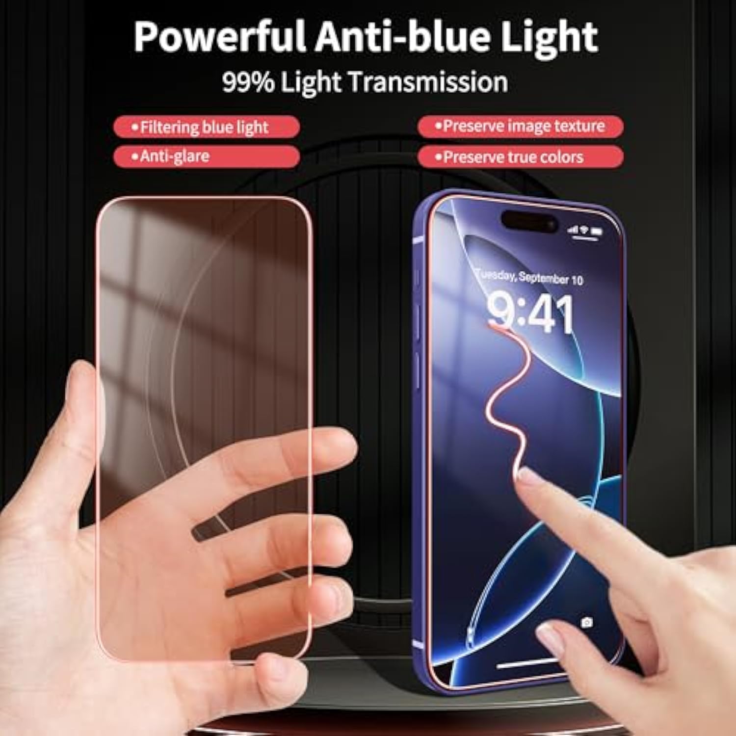 2 Pack Screen Protector For Iphone 16 Pro [6.3 Inch] With Installation Frame, New Red Light 9H Tempered Glass Screen Protector Upgraded Protection, Anti-Blue Light
