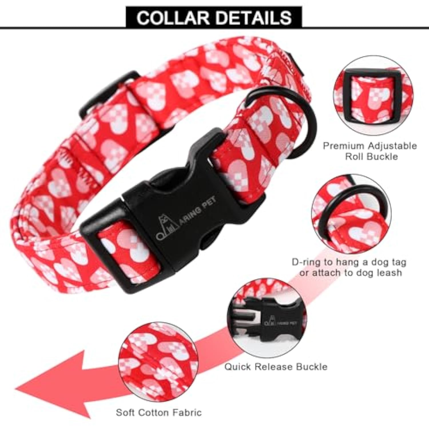 Valentine'S Day Dog Collar-Cotton Heart Dog Collars, Adjustable Valentine Heart Pet Collars Puppy Collar With Quick Release Buckle For Girl&Boy Dogs