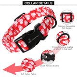 Valentine'S Day Dog Collar-Cotton Heart Dog Collars, Adjustable Valentine Heart Pet Collars Puppy Collar With Quick Release Buckle For Girl&Boy Dogs
