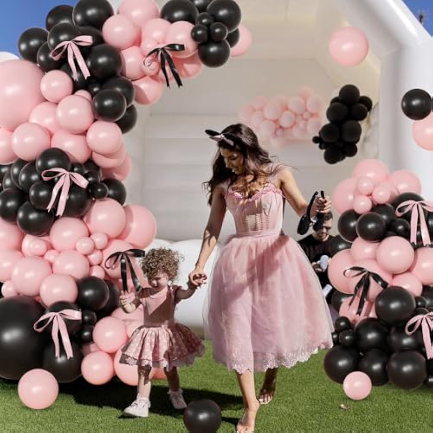 Pink Black Balloon Garland Arch Kit, 141Pcs Pink And Black Balloons Different Sizes 18 10 5 Inch And Bows For Coquette Birthday Wedding Baby Shower Bridal Shower Party Decorations