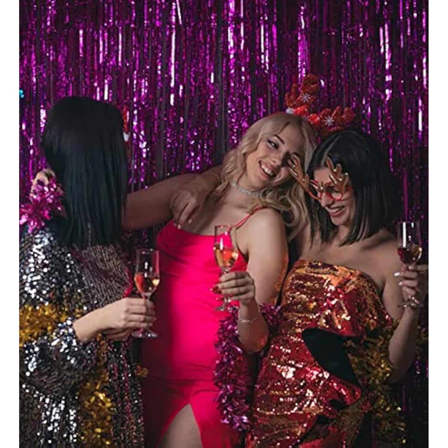 5 Pack Foil Curtain Backdrop Metallic Tinsel Foil Fringe Curtains Photo Booth Props For Birthday Wedding Engagement Baby Shower Bachelorette Christmas Holiday Celebration Party Decorations