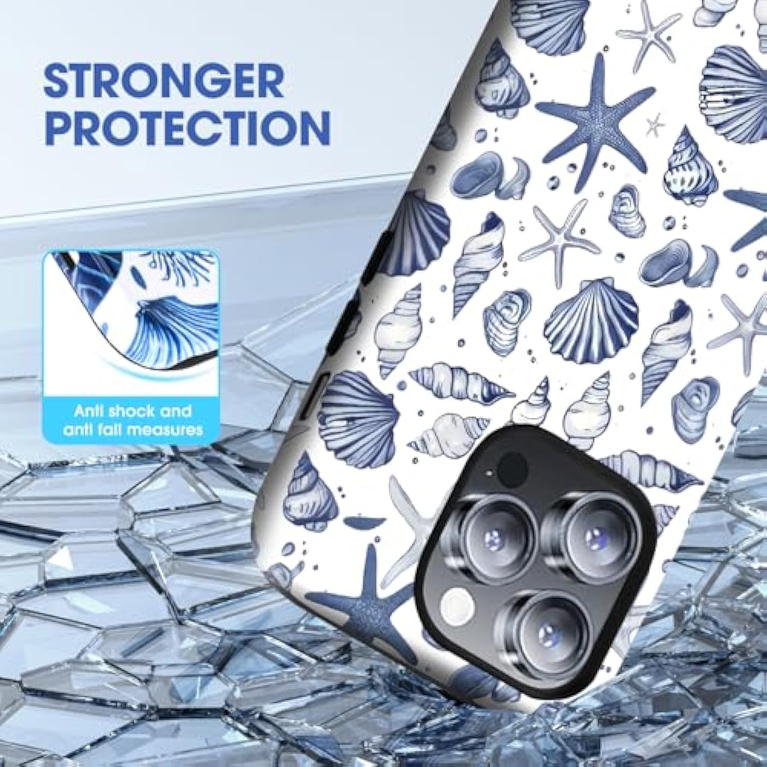 Compatible For Iphone 13 Case, Coastal Beach Summer Blue Ocean Seashell Aesthetic Protective Phone Case (For Iphone 13), Rui-97A-A