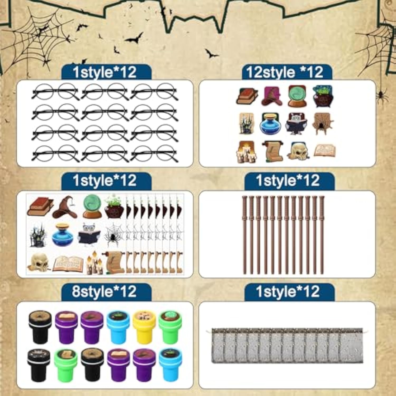 72 Pcs Wizard Party Favors Birthday Decorations With Mini Notebook Black Glasses Pencil Stamp Sticker Gift Bag For Kids Wizard Magical Goody Bag Stuffer Classroom Prize Supplies (Wand)