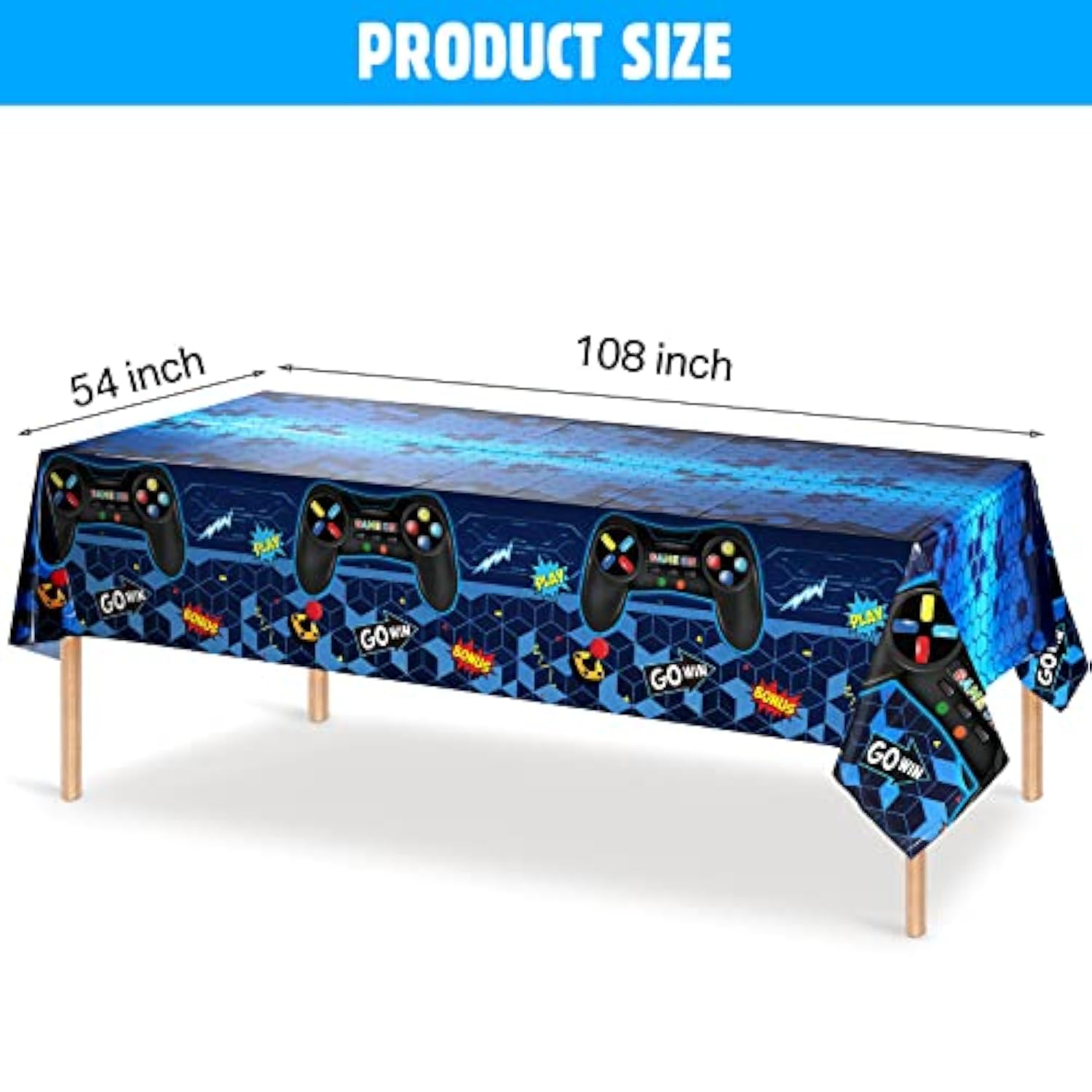 3 Pcs Video Game Table Cover, Game Theme Birthday Decoration Plastic Table Cloth Party Supplies For Boys Girls Kids Player Geek Party Decorations, 54 X 108 Inch (Blue)