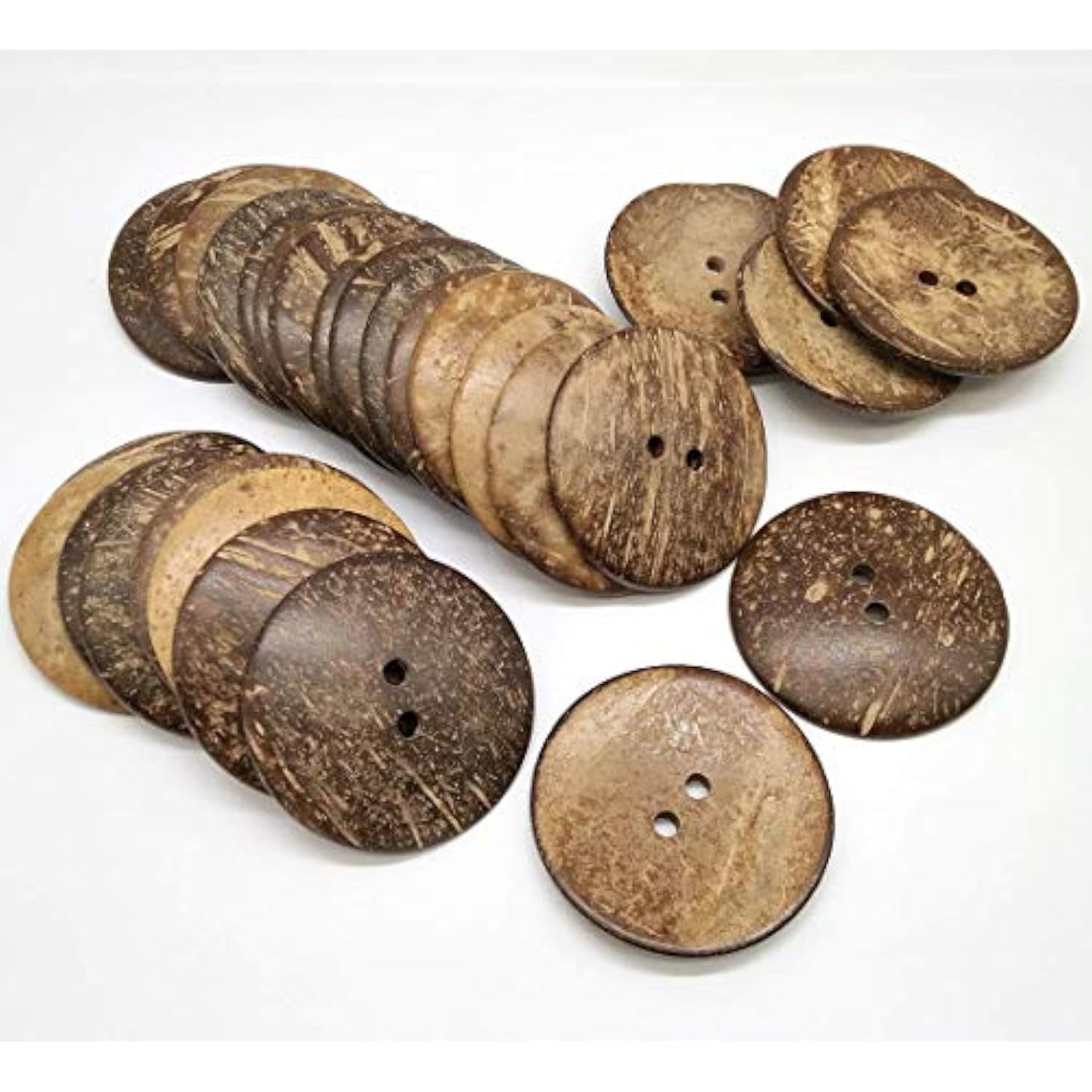 30Pcs 50Mm 2-Hole Big Natural Coconut Buttons Round Sewing Brown Overc
