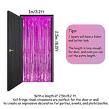 Magenta Tinsel Foil Curtain Backdrop 2 Pcs for Bachelorette Bridal Shower Party