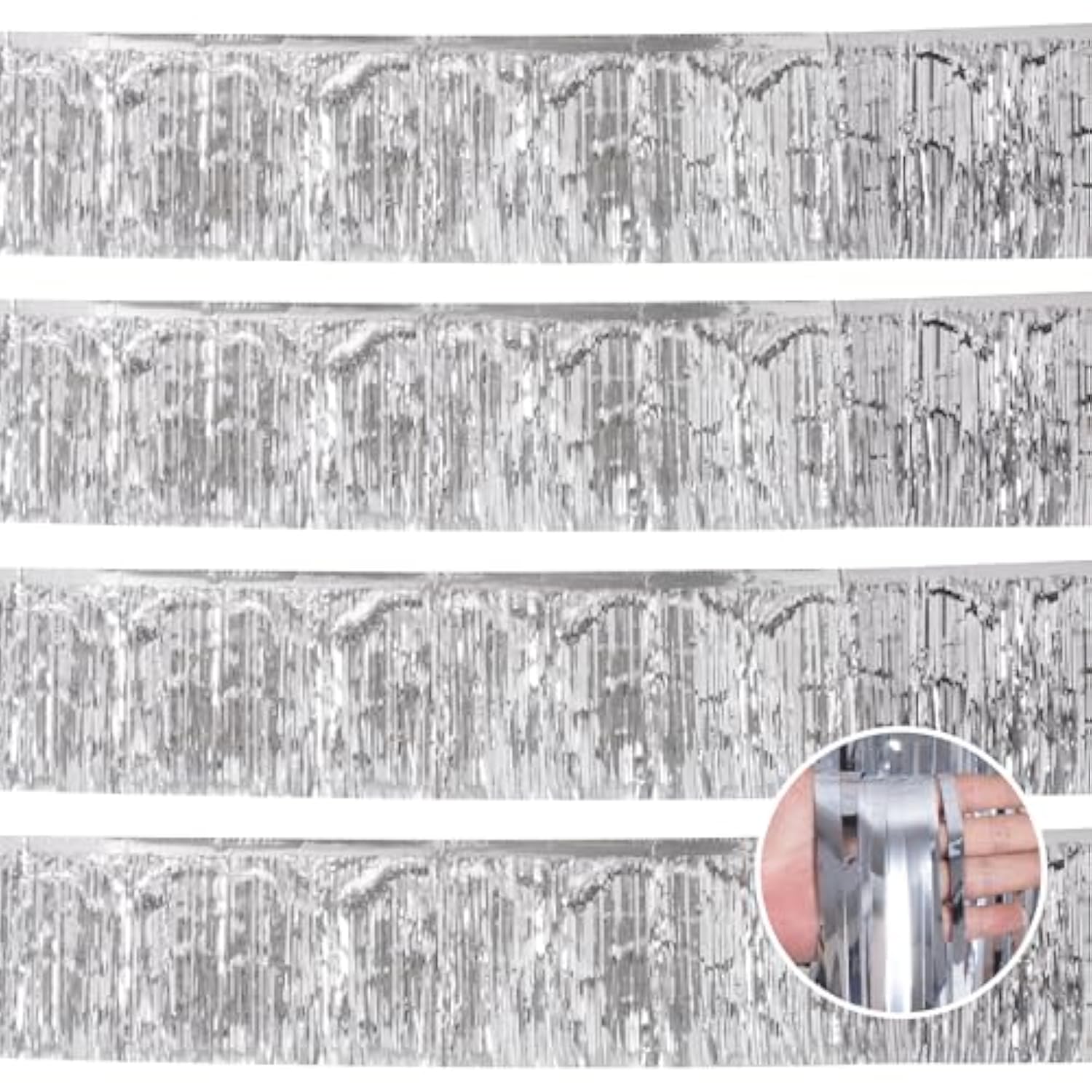 Silver Birthday Decorations Tinsel Garland Parade Float Decorations For Trailer 4Pack 12Ft Disco Party Decor Ceiling Fringe Banner Backdrop For Christmas Streamers Party Decorations