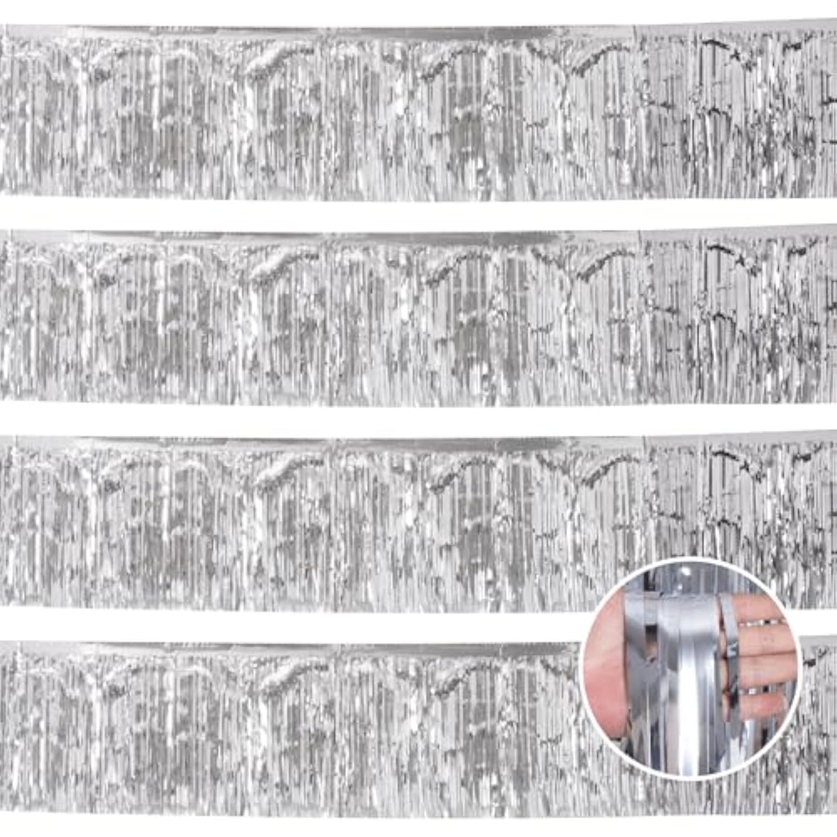 Silver Birthday Decorations Tinsel Garland Parade Float Decorations For Trailer 4Pack 12Ft Disco Party Decor Ceiling Fringe Banner Backdrop For Christmas Streamers Party Decorations