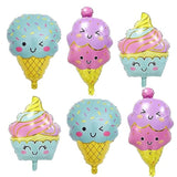 6-pc large ice cream mylar balloons for summer, luau, birthday & baby shower décor