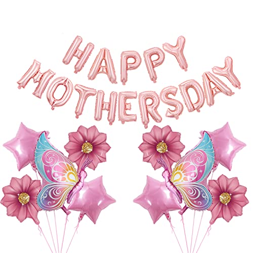 HAPPY MOTHER'S DAY Aluminum Foil Balloon Set 16 Inches Letter Balloon Decoration for Mother's Day Party (butterfly)