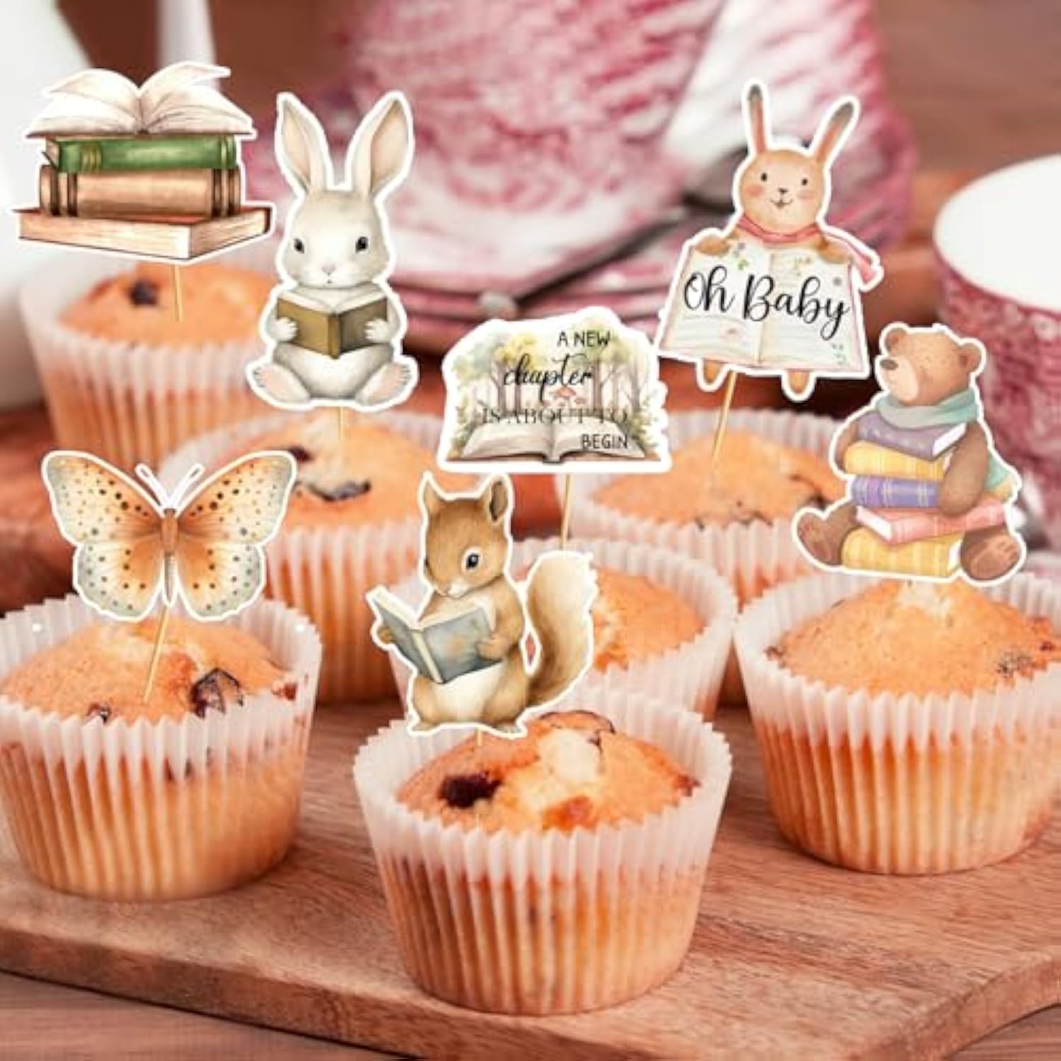 24 Pcs Storybook Baby Shower Cupcake Toppers Welcome Baby Cake Decorations