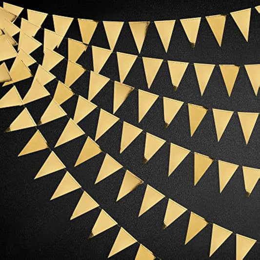 40 Ft Gold Triangle Flags Banner Double Sided Metallic Paper Pennant B
