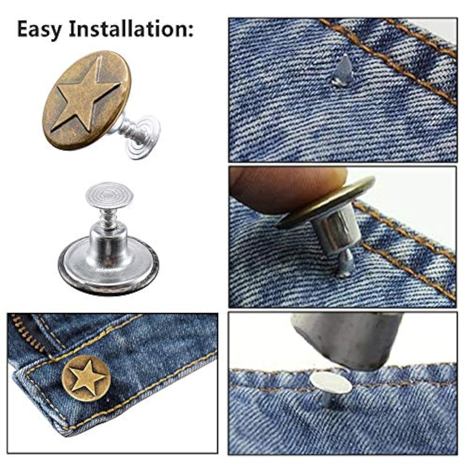 80 Sets 17Mm Metal Jeans Button Replacement Kit Fastener Tack Buttons