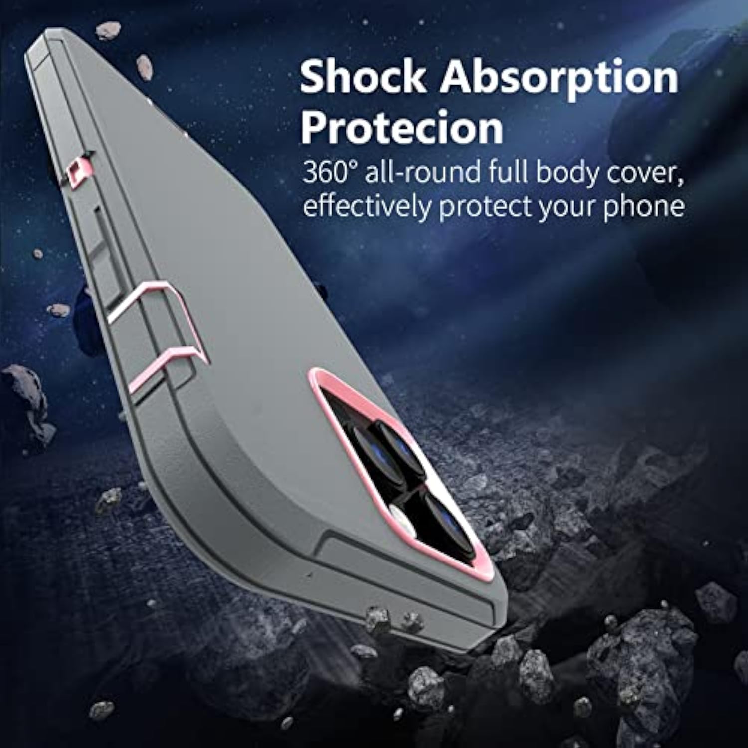 For 13 Pro Max Case , 12 Pro Max Case, Heavy Duty Shockproof 3 In 1 Silicone Rubber Hard Pc Rugged Durable Phone Cover For 12 Pro Max &13 Pro Max Phone 6.7 Inch. (Gray/Pink)