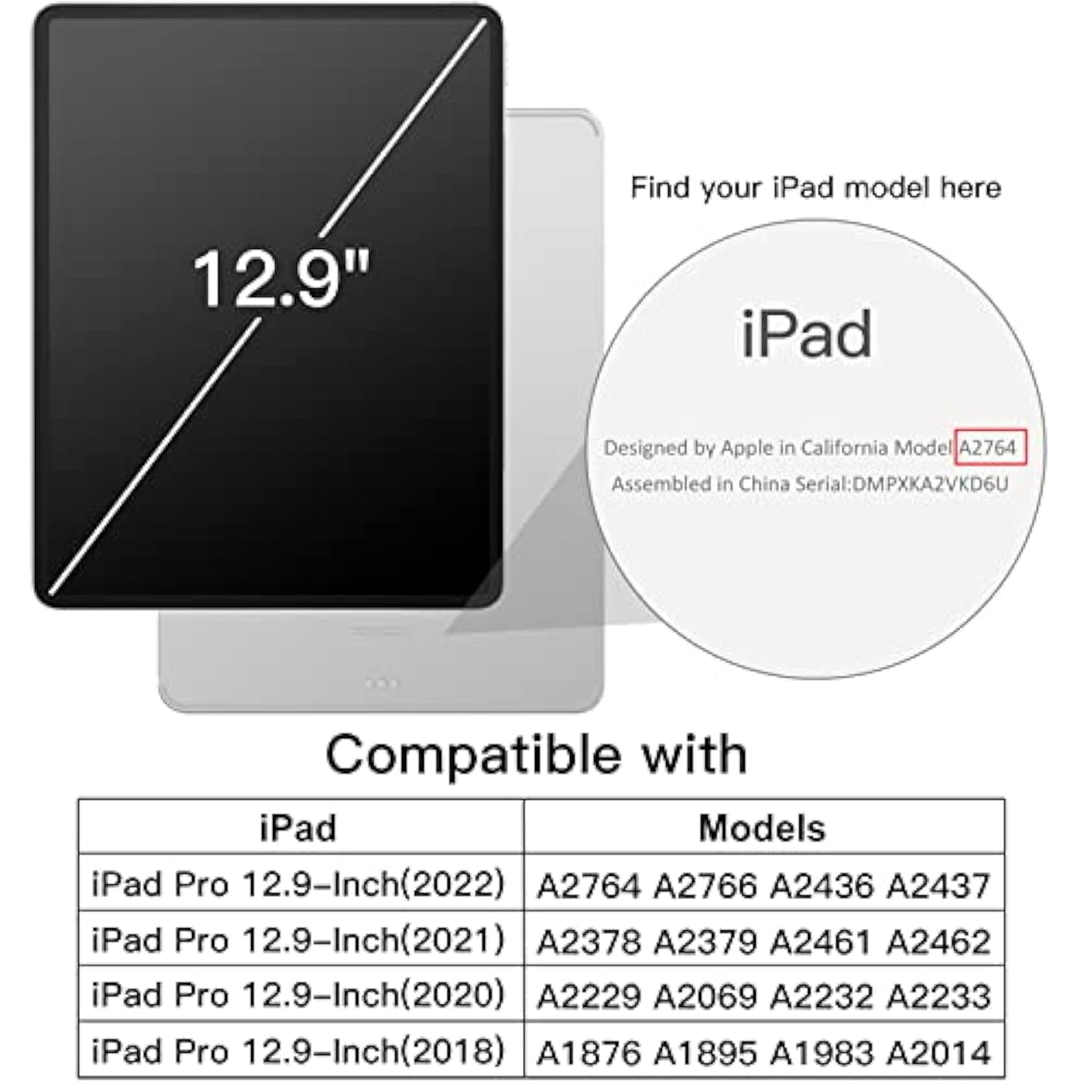 JETech Case for iPad Pro 12.9-Inch (2022/2021/2020/2018) with Pencil Holder, C
