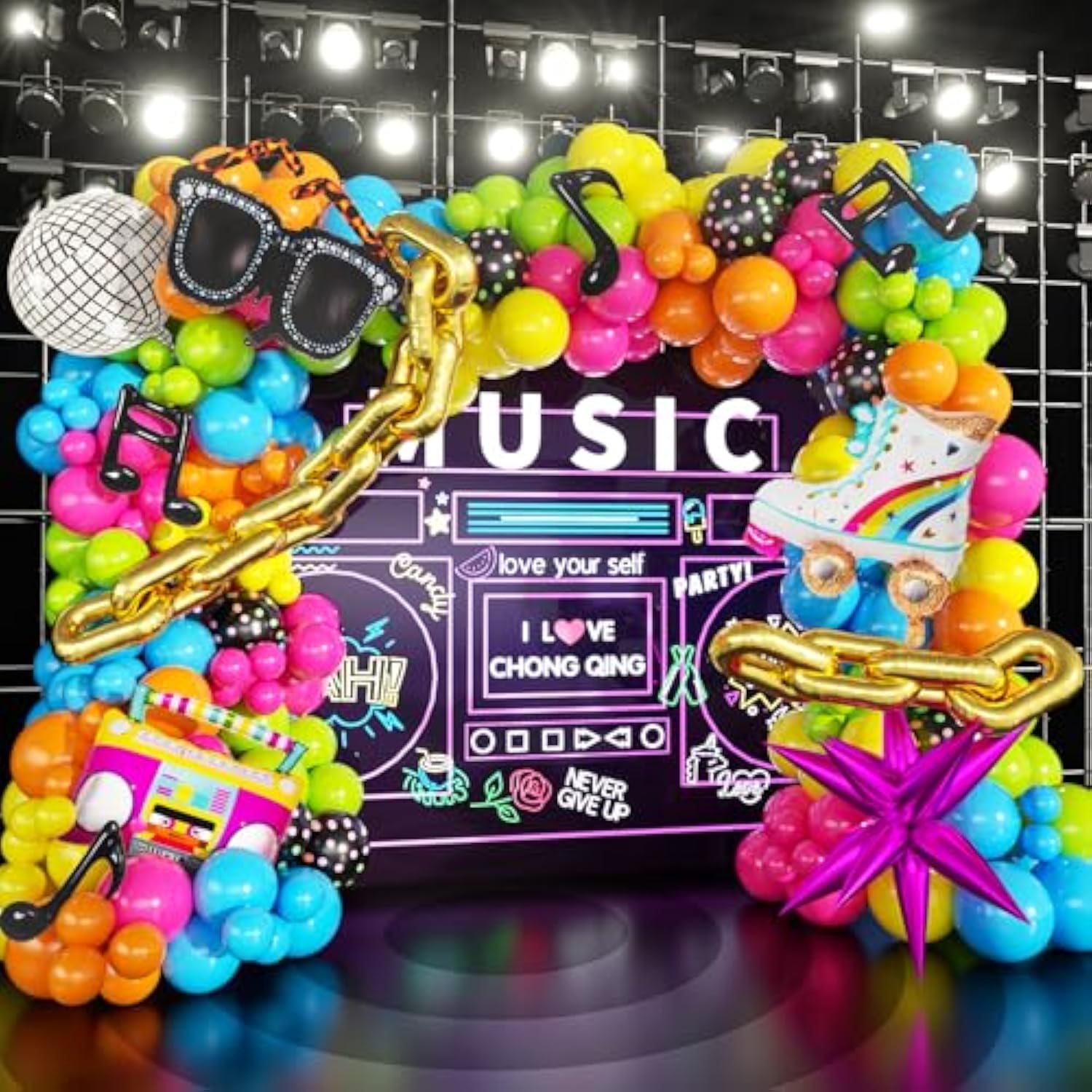 90S 80S Disco Theme Party Decorations, 171Pcs Balloon Arch Kit With Retro Disco Ball Radio Glasses Roller Skate Musical Note Chain Star Foil Balloons For Back To 90S 80S Hip Hop Birthday Supplies