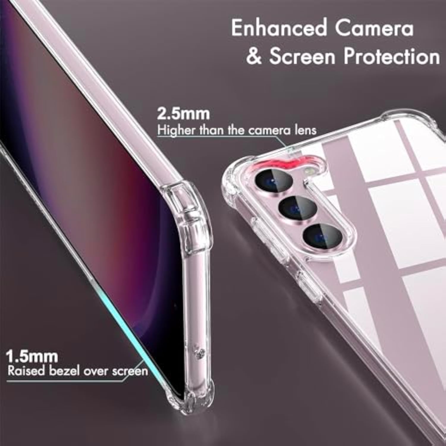 Clear Case for Samsung Galaxy S23 Plus Shockproof Bumper Protective Cover with Hybrid Design and Airbags Corners