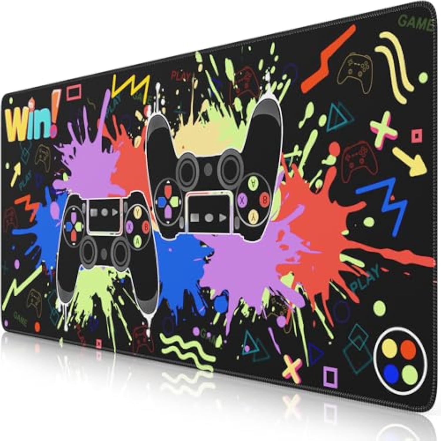 Computer Desk Mat, Desk Protector Mat With Stitched Edges, Non-Slip Keyboard And Mouse Pad, 35.4" X 15.7" Black Mouse Pad For Gamer, Water Resistant Gaming Accessories(Double Controller)