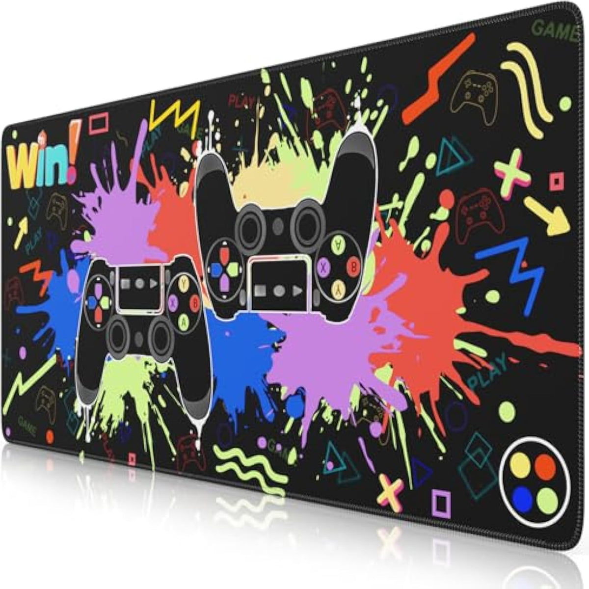 Computer Desk Mat, Desk Protector Mat With Stitched Edges, Non-Slip Keyboard And Mouse Pad, 35.4" X 15.7" Black Mouse Pad For Gamer, Water Resistant Gaming Accessories(Double Controller)