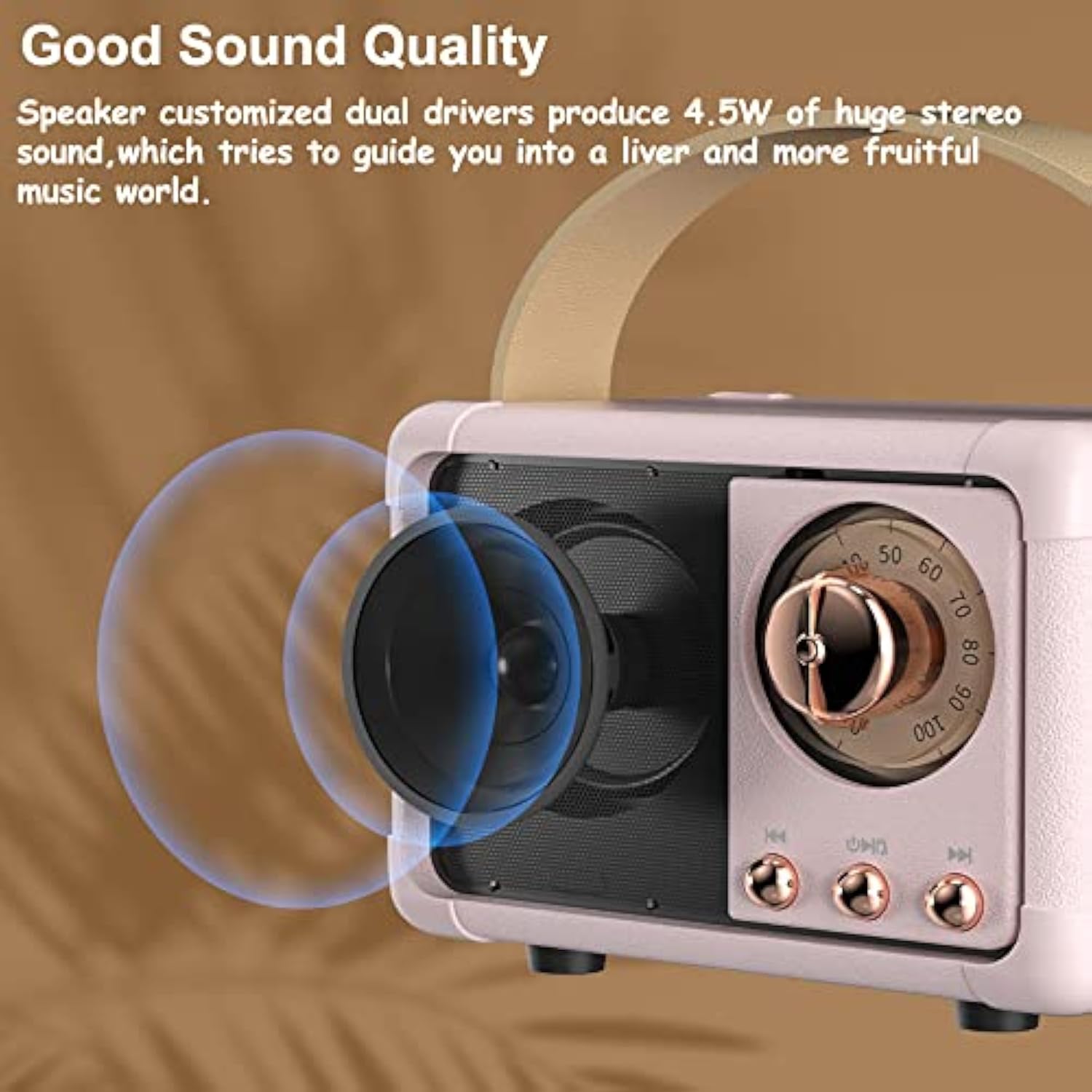 Retro Bluetooth Speaker, Portable Wireless Speaker With Crystal Clear Stereo Sound Rich Bass, Best Birthday Gifts Ideas For Women Teenage (Pink)