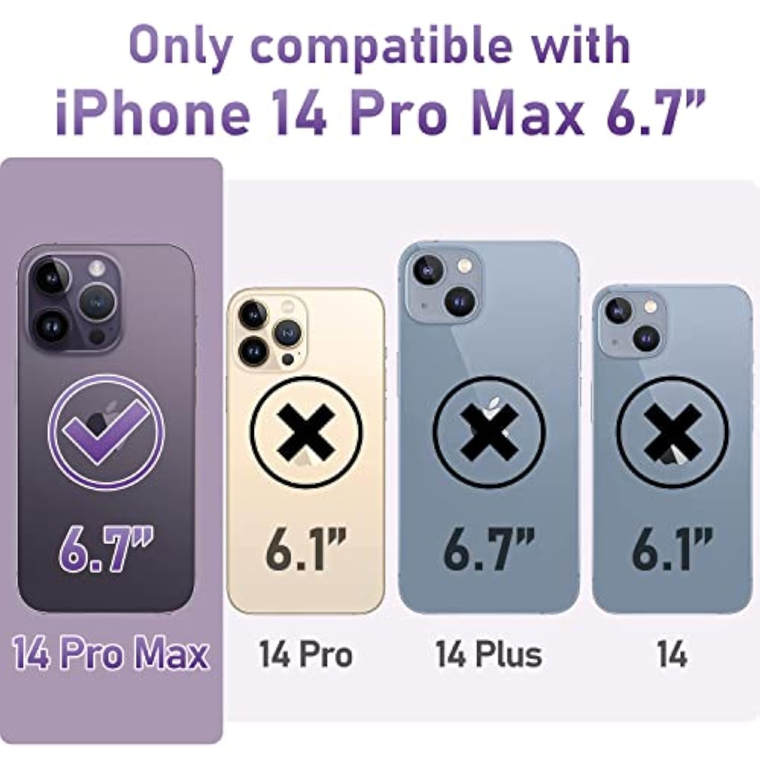 (3 In 1 For Iphone 14 Pro Max Case Flower, With Screen Protector/Camera Lens Protector Cute Floral Pattern Clear Glitter Sparkly Bling Slim Hard Back Cover 6.7" For Women Girls, Purple Floral