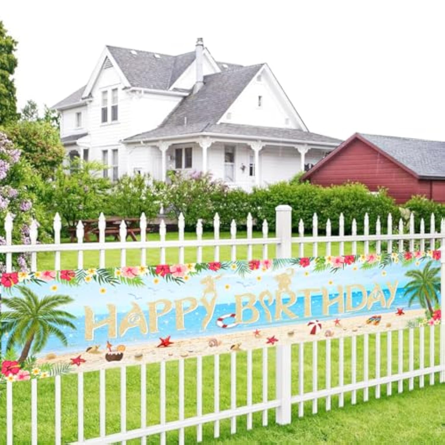 Happy Hawaiian Moana Birthday Backdrops Decoration Banner Party Blue For Happy Birthday Tropical Luau Summer Baby Shower Decor Home Outdoor Flags Supplies