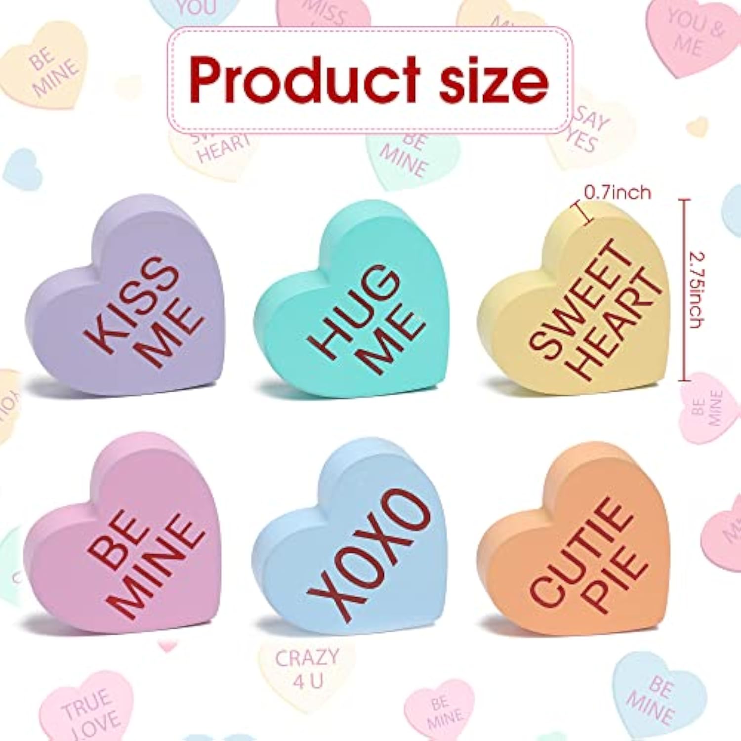 Valentine'S Day Decorations Heart Wooden Sign Heart Farmhouse Candy Hearts Shape Valentines Tiered Tray Decor Tabletop Table Blocks For Wedding Party Décor