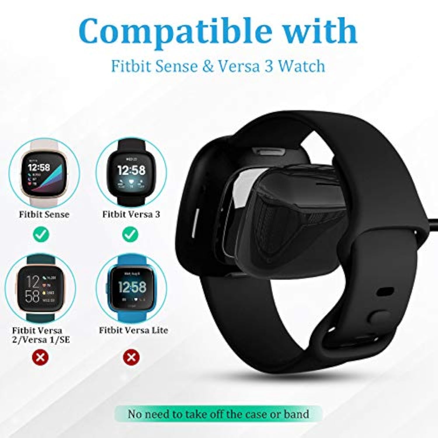 2-Pack 3.3Ft USB Charging Cable Dock for Fitbit Sense Versa 3/4 and Sense 2