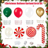 Christmas Balloon Garland Arch Kit, Red Green White Gold Balloons with Large Candy Cane Swirl Mylar Star Foil Balloons for Holiday Xmas Party Decorations