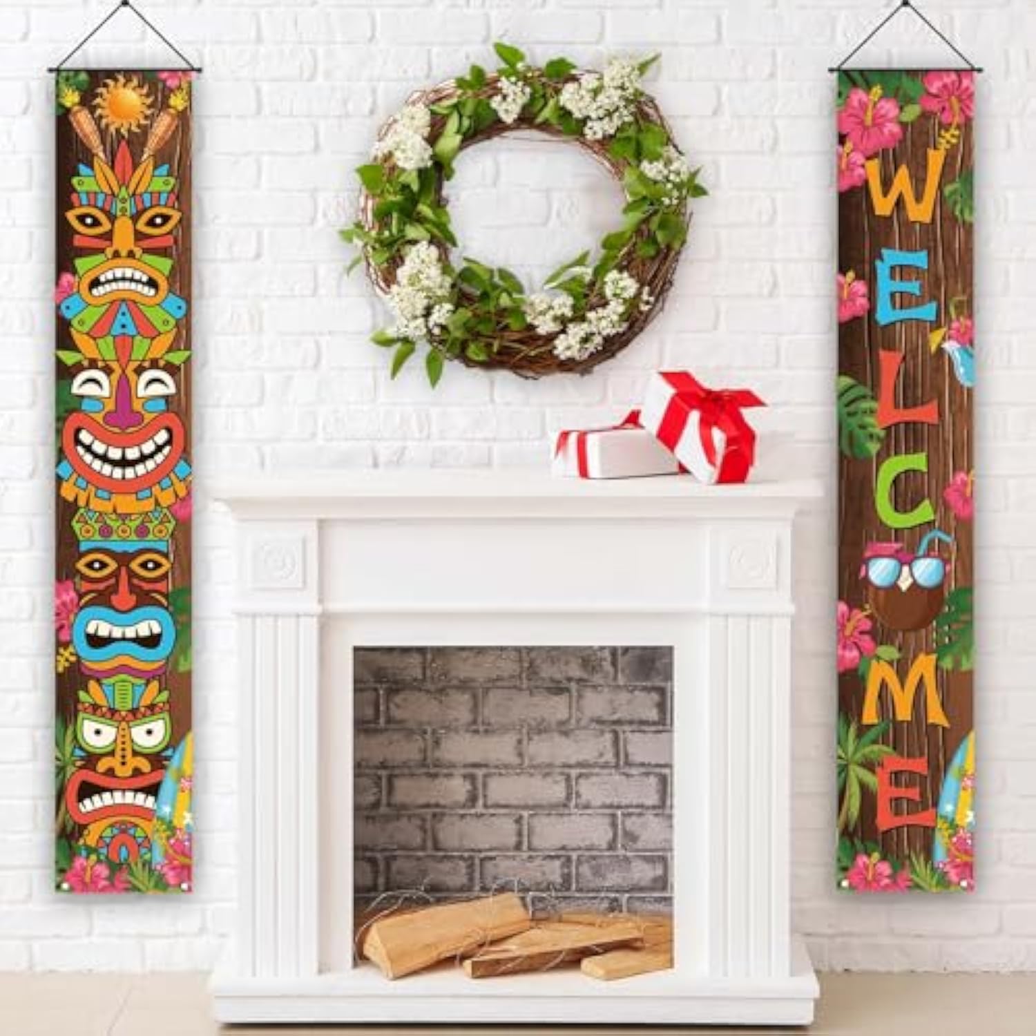 Hawaiian Luau Tiki Totem Porch Sign Banner Tropical Party Decorations