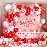 Valentines Day Balloon Garland Arch Kit, Valentine Pink Red Heart Balloons with Rose Petals for Bachelorette Bridal Wedding Engagement Birthday Galentines Romantic Valentines Party Decorations