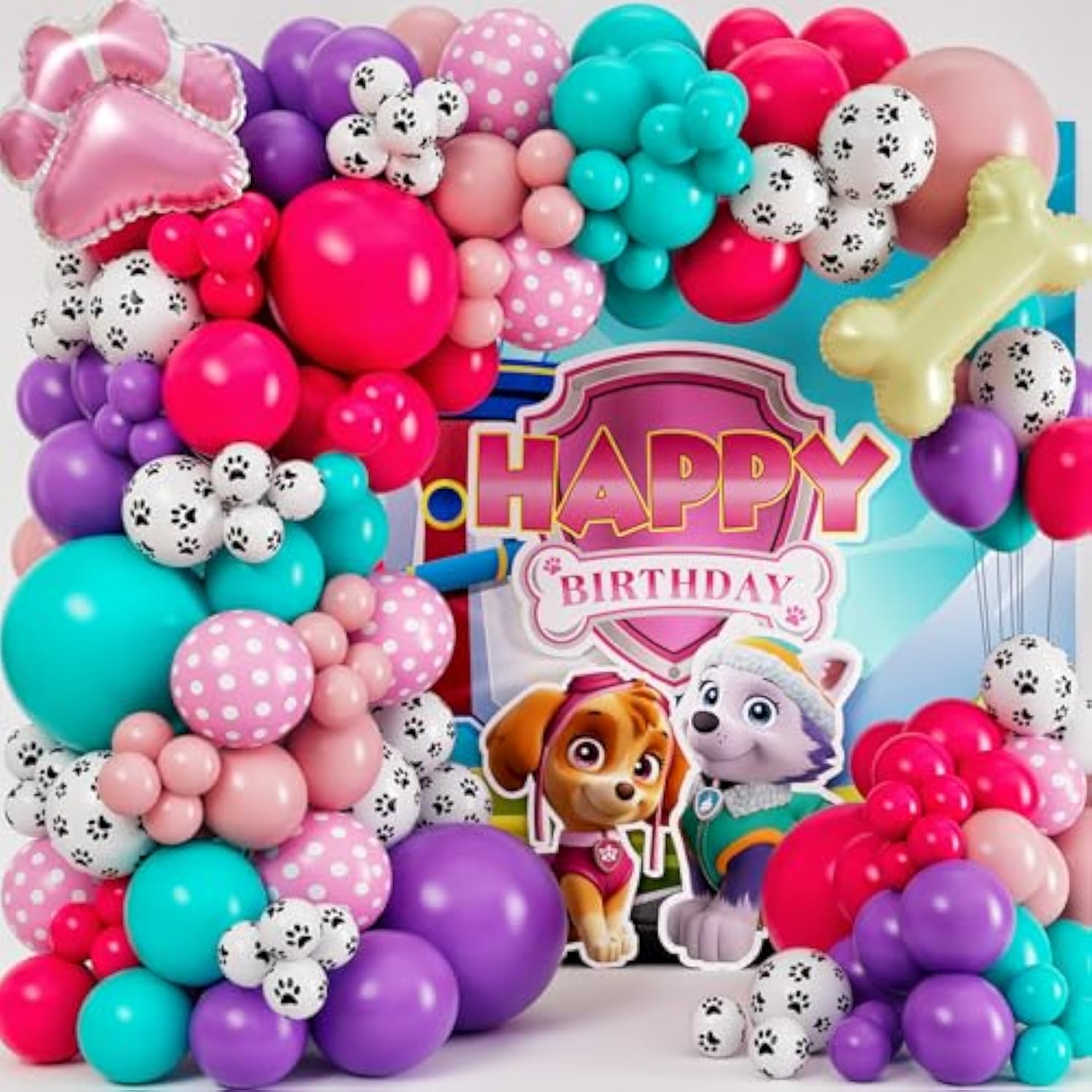 All-In-1 Paw Balloon Garland Arch Kit With Bonus Bone & Paw Print Balloons – Pink Paw Balloons Girl For Paw Birthday Decorations Girl – Paw Party Supplies