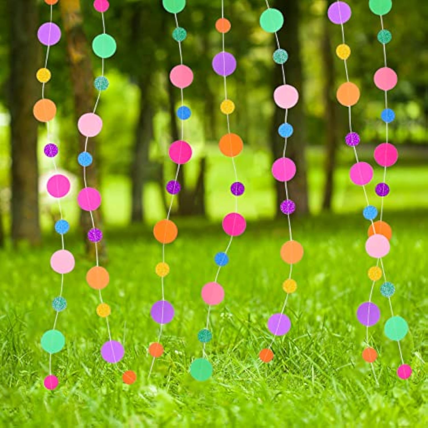 5pcs Rainbow Dots Paper Garland – Colorful Confetti Streamers for Parties